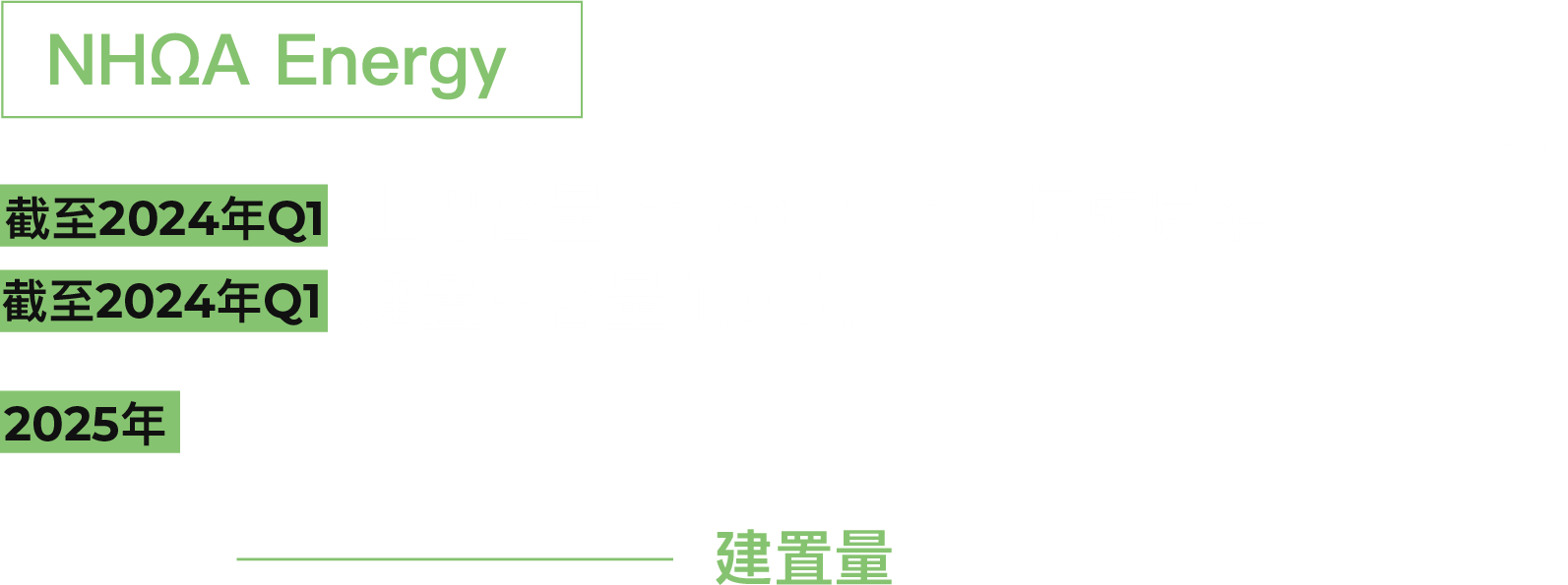 NHOA Energy，截至2024年Q1，上限容量975MWh，年成長率674%，建置中容量1058MWh。2025年建置量2500